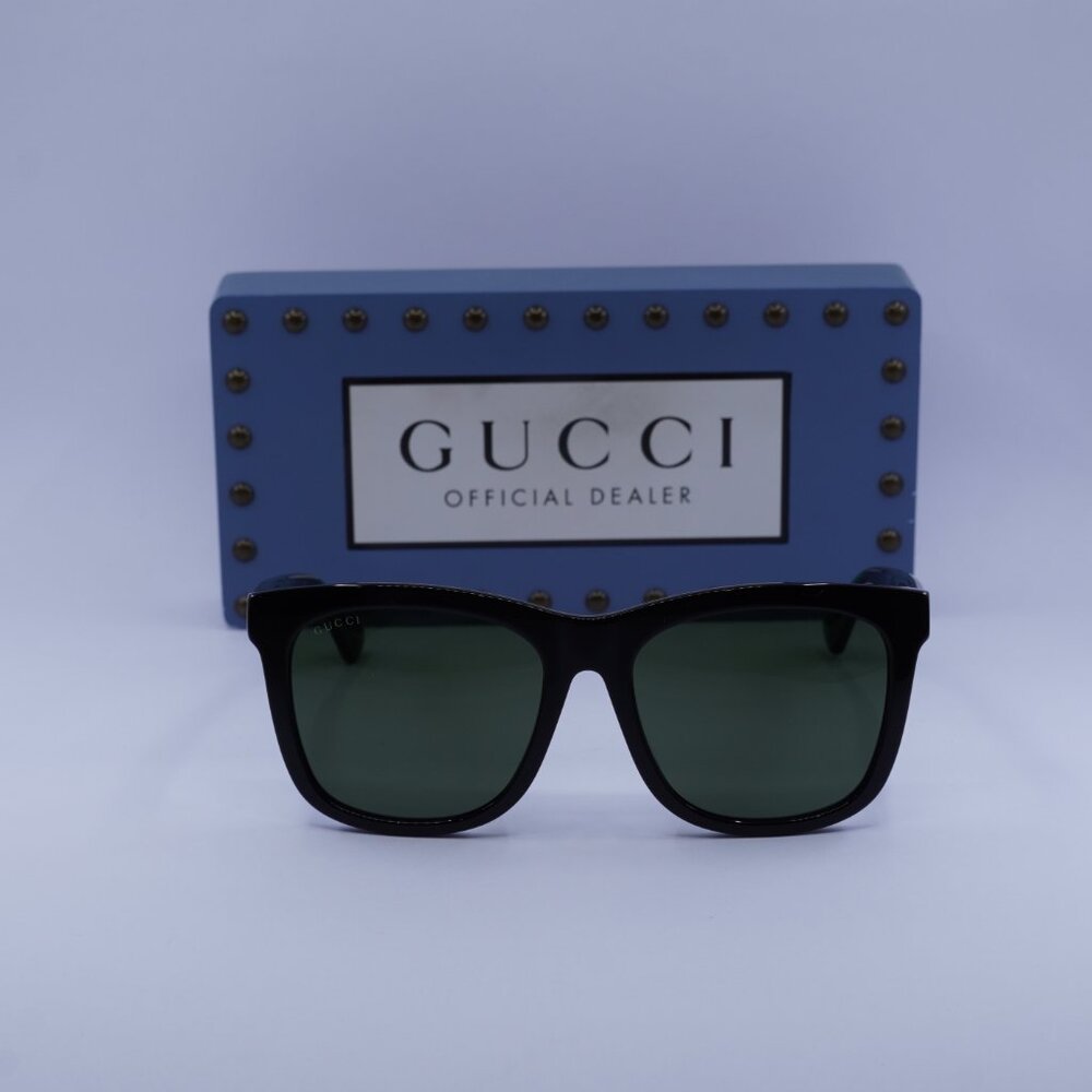 Gucci GG0057SKN 002 Square Men Sunglasses - Black\Green - Picture 4 of 10